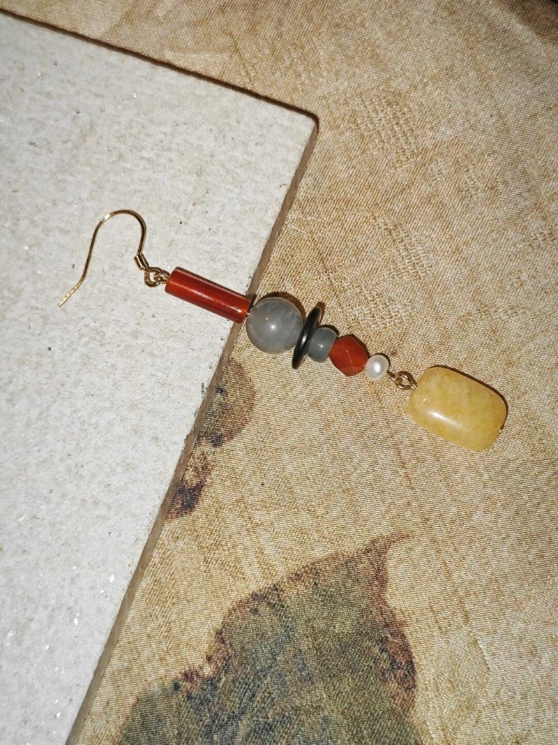 Chinoiserie YellowSugarNaturalStonesBeadedDropEarrings2