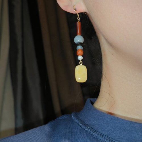 Chinoiserie YellowSugarNaturalStonesBeadedDropEarrings3