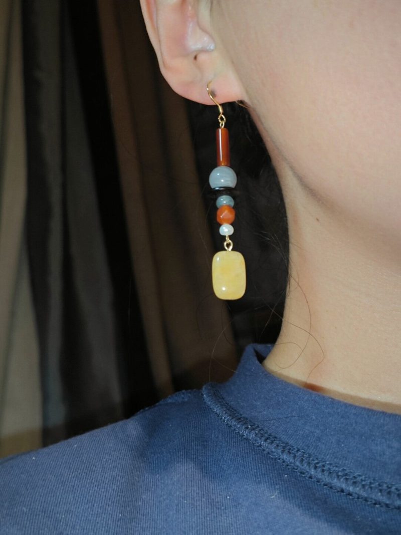 Chinoiserie YellowSugarNaturalStonesBeadedDropEarrings3