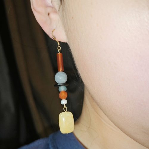 Chinoiserie YellowSugarNaturalStonesBeadedDropEarrings6