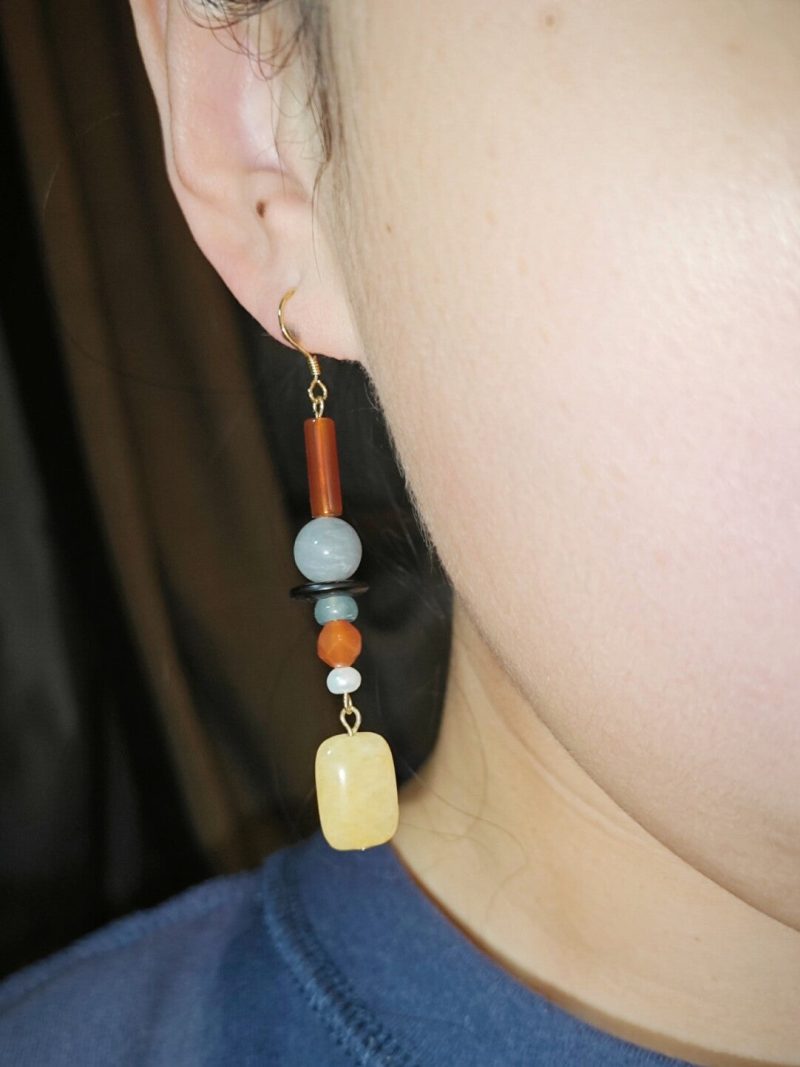 Chinoiserie YellowSugarNaturalStonesBeadedDropEarrings6