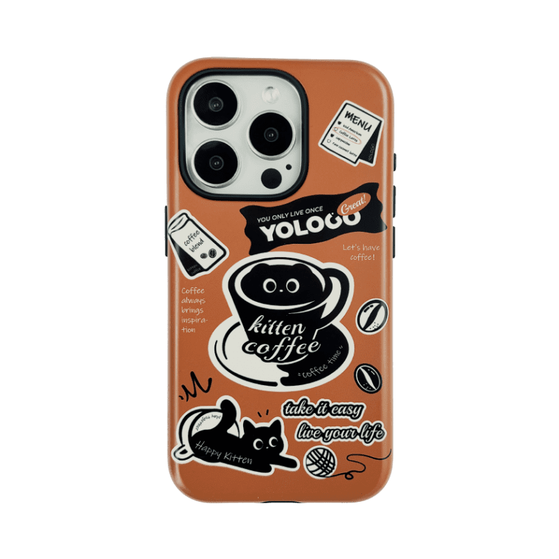 CoffeeKittenPrintedDoubleLayerPhoneCase