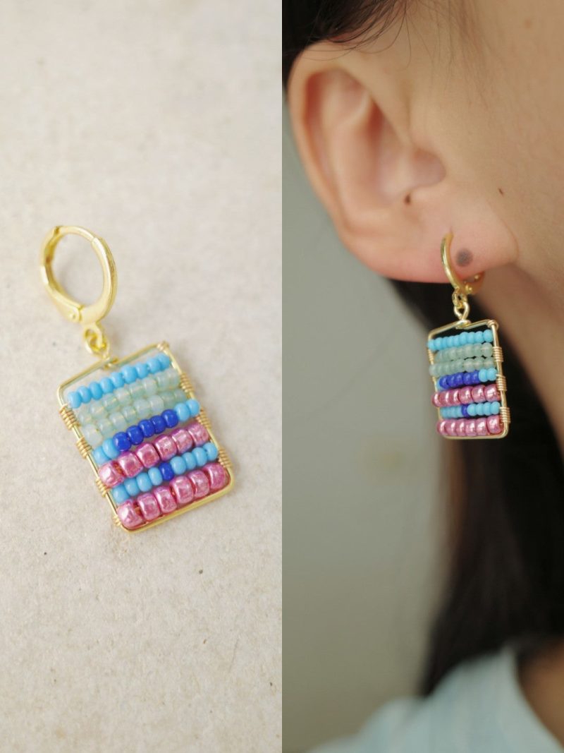 ColorfulBeadedSquareHuggieEarrings1