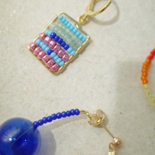 ColorfulBeadedSquareHuggieEarrings4