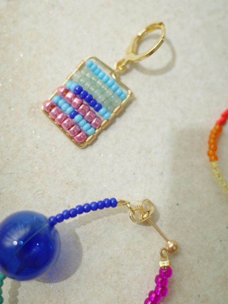 ColorfulBeadedSquareHuggieEarrings4