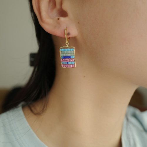 ColorfulBeadedSquareHuggieEarrings5