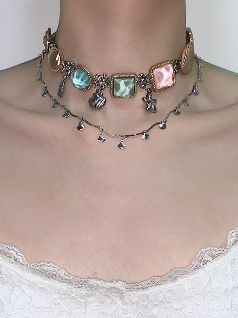 ColorfulGemstoneDoubleLayeredChoker1