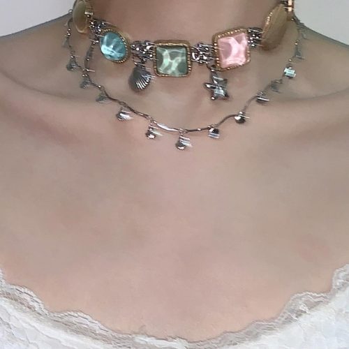 ColorfulGemstoneDoubleLayeredChoker3