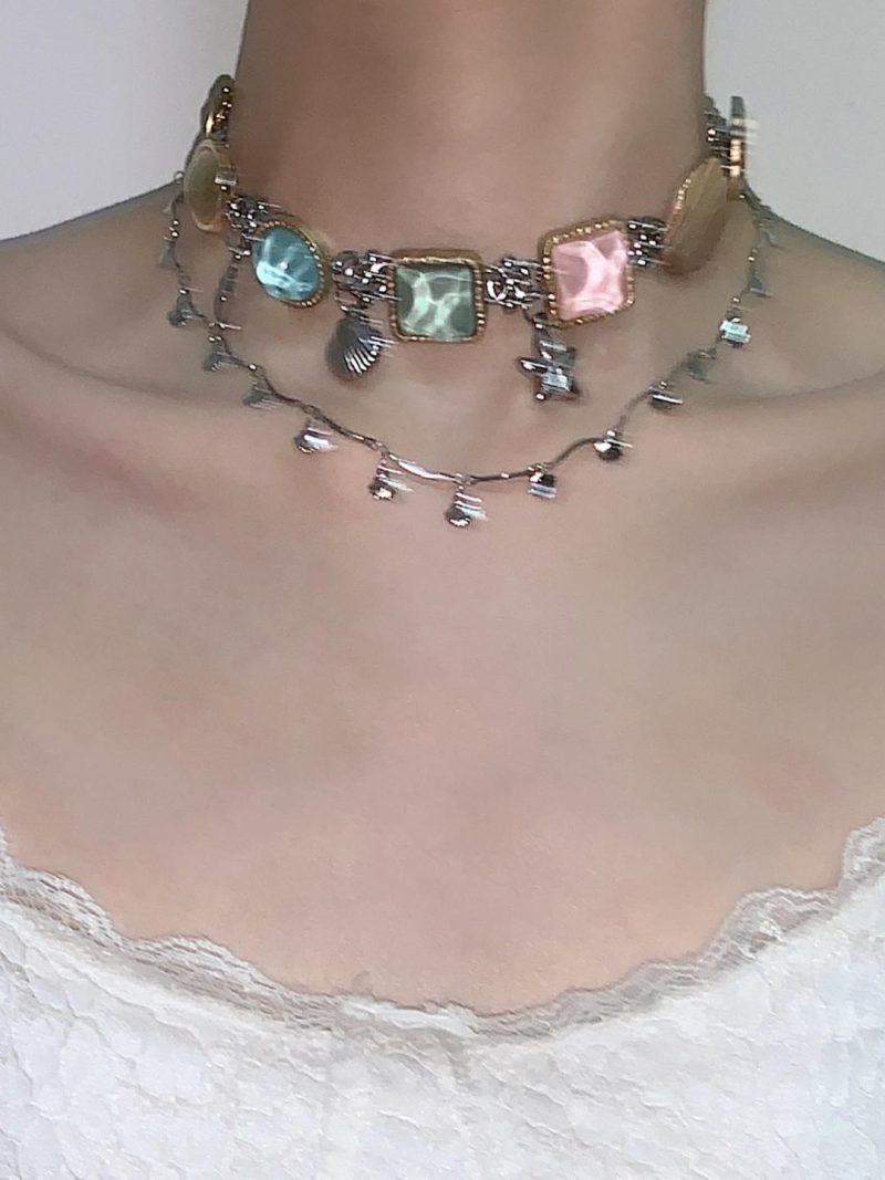 ColorfulGemstoneDoubleLayeredChoker3