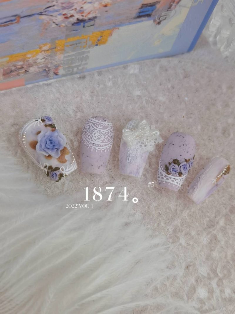 CoquetteLace3DFlowerPressOnNailsSet4