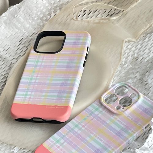 CoralPlaidPrintedPhoneCase1