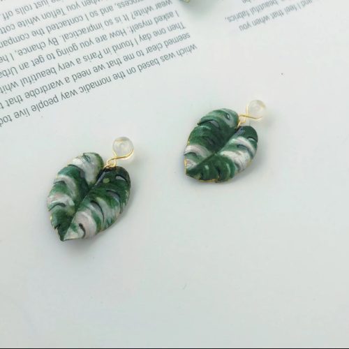 Cowhide Monstera Deliciosa Earrings2