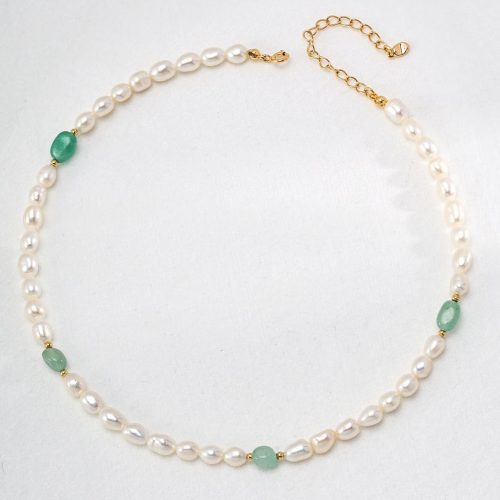 6.0-8.0mm Freshwater Pearl Jade Beaded Necklace