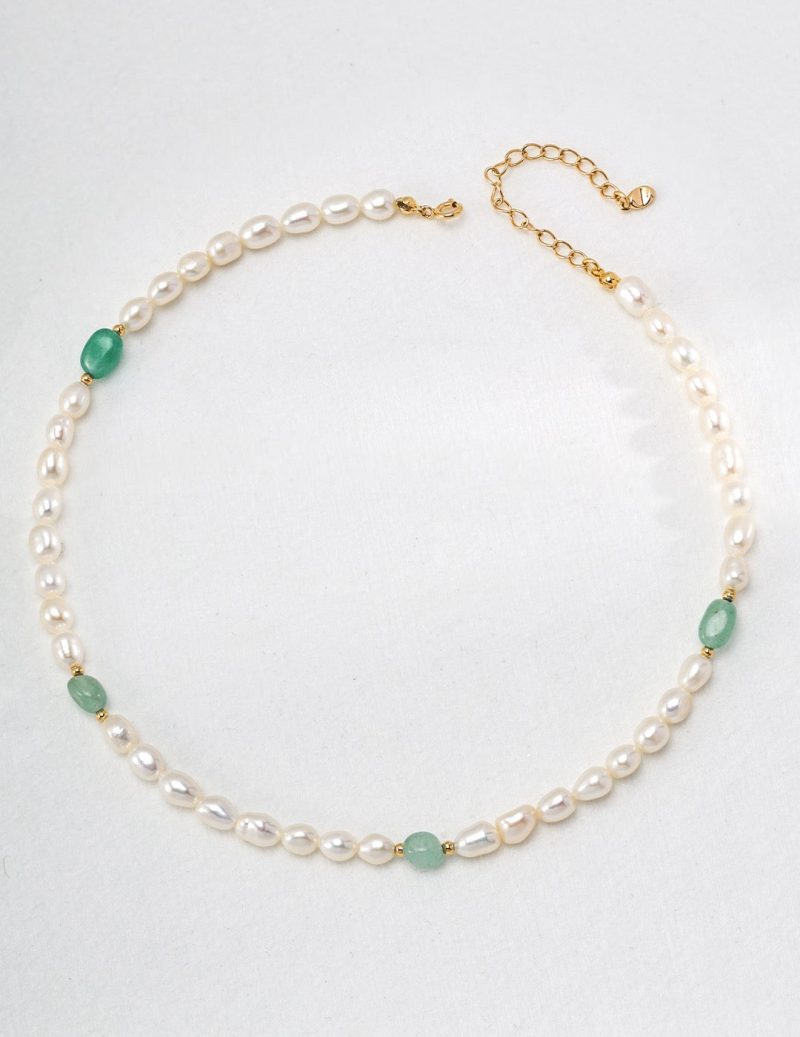 6.0-8.0mm Freshwater Pearl Jade Beaded Necklace