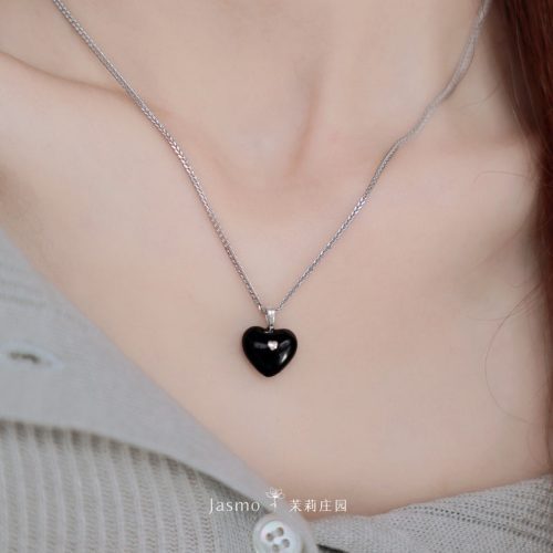 DoubleStrandBlackOnyxHeartPendantNecklace1