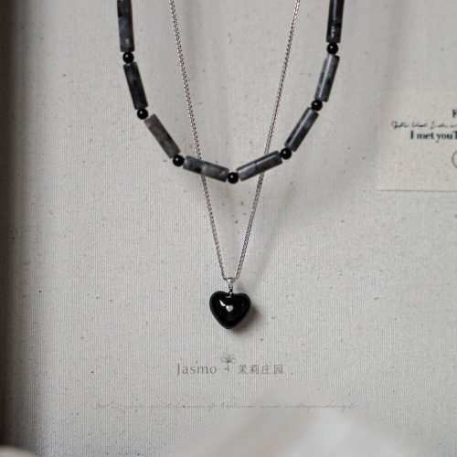 DoubleStrandBlackOnyxHeartPendantNecklace4