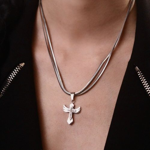 DoubleStrandCrossWingMetalNecklace6