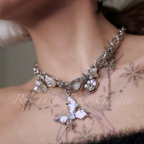 DoubleStrandWhiteButterflyChoker11