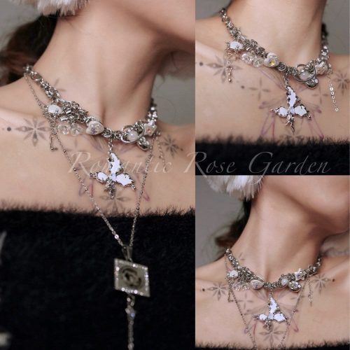 DoubleStrandWhiteButterflyChoker3