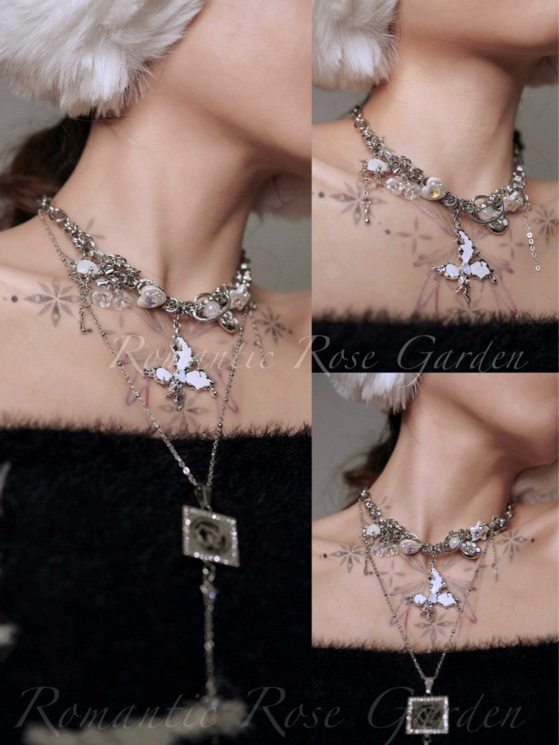 DoubleStrandWhiteButterflyChoker3