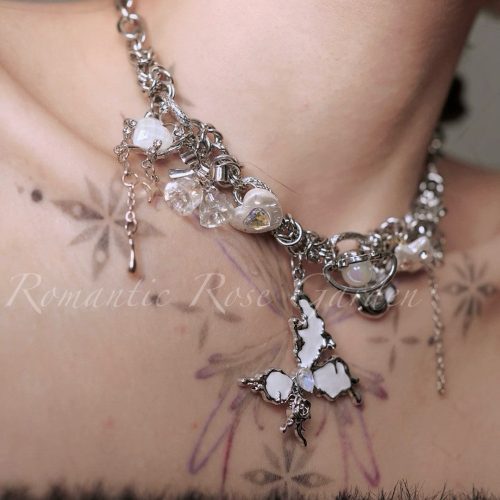 DoubleStrandWhiteButterflyChoker4