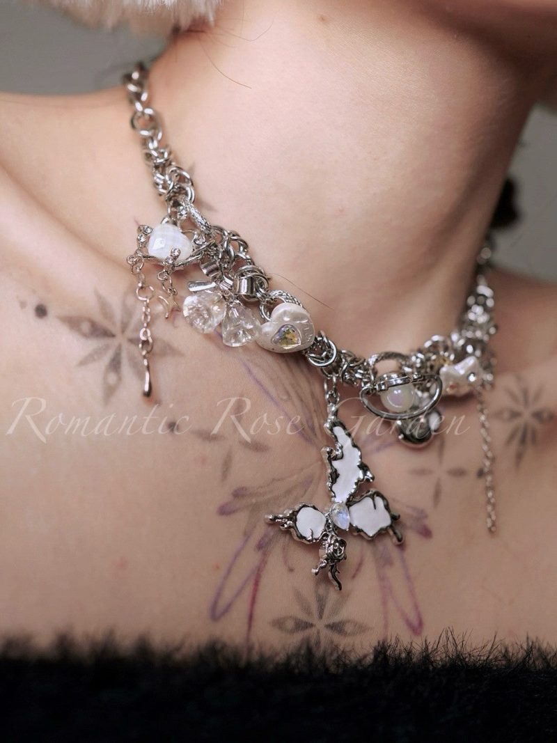 DoubleStrandWhiteButterflyChoker4