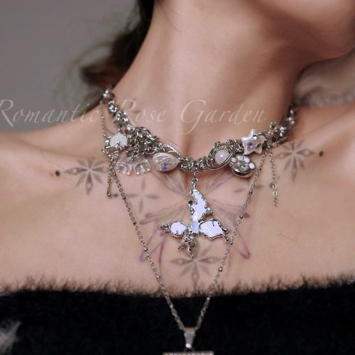 DoubleStrandWhiteButterflyChoker5