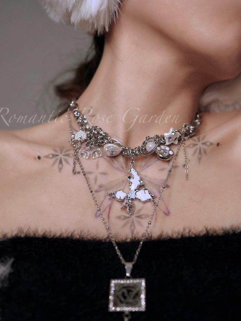 DoubleStrandWhiteButterflyChoker5