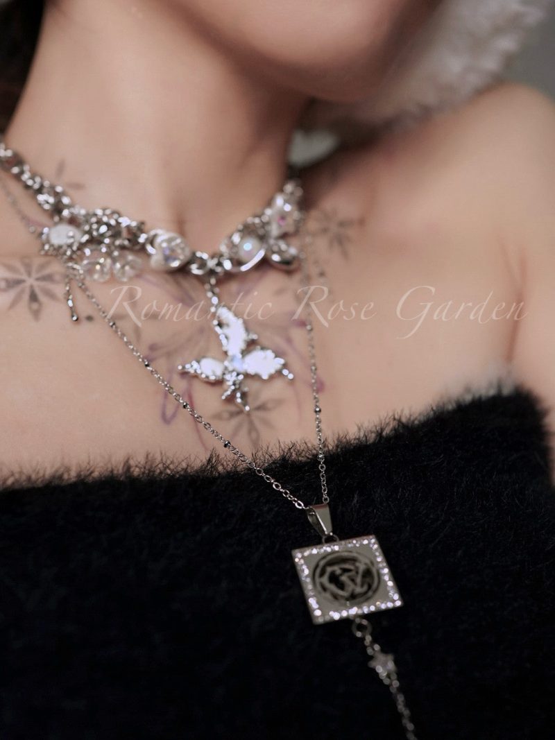 DoubleStrandWhiteButterflyChoker9