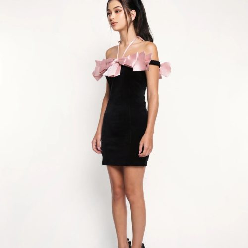 EvelynBlack PinkBowBodyconMiniDress3