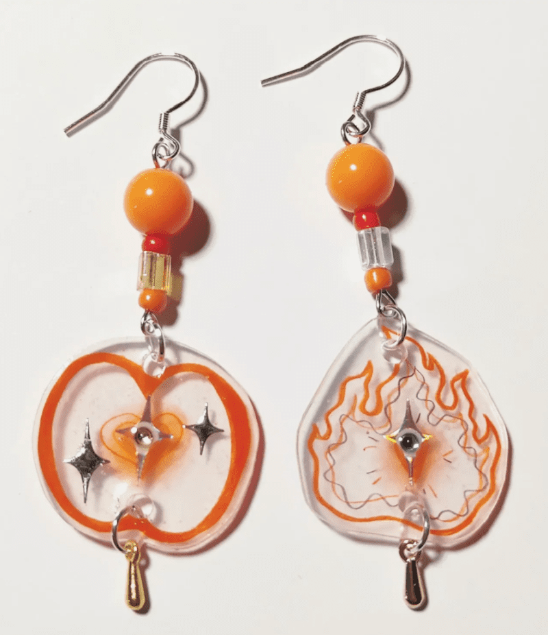 FireAppleAsymmetricShrinkPlasticEarring1