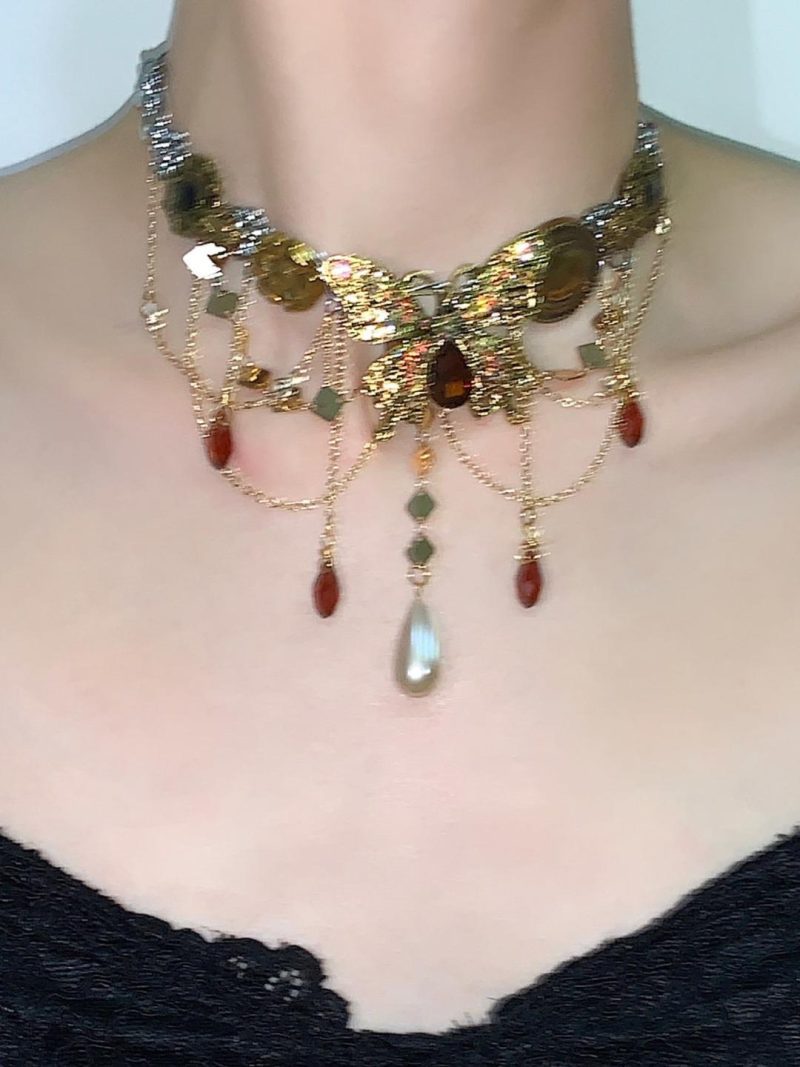 GoldenButterflyTasselChoker3