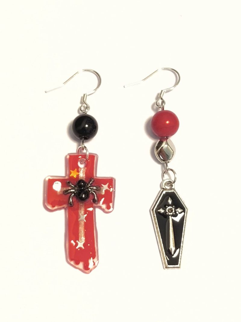 GothicCoffinAsymmetricShrinkPlasticEarring