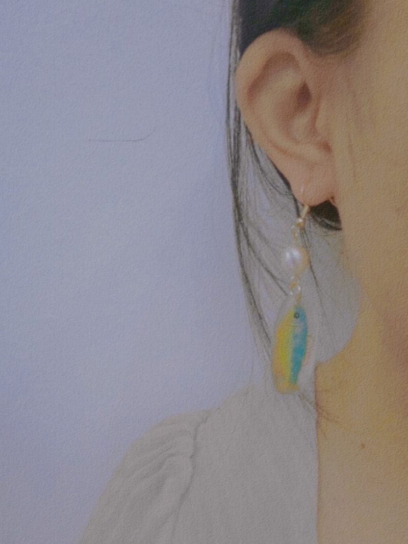 GreenBirdAndFishAsymmetricShrinkPlasticEarring4