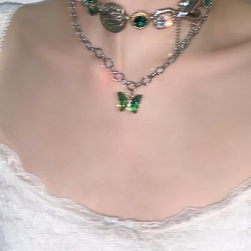 GreenButterflyLayeredTasselChoker2