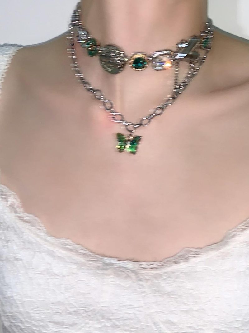 GreenButterflyLayeredTasselChoker2