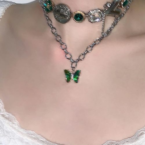 GreenButterflyLayeredTasselChoker3