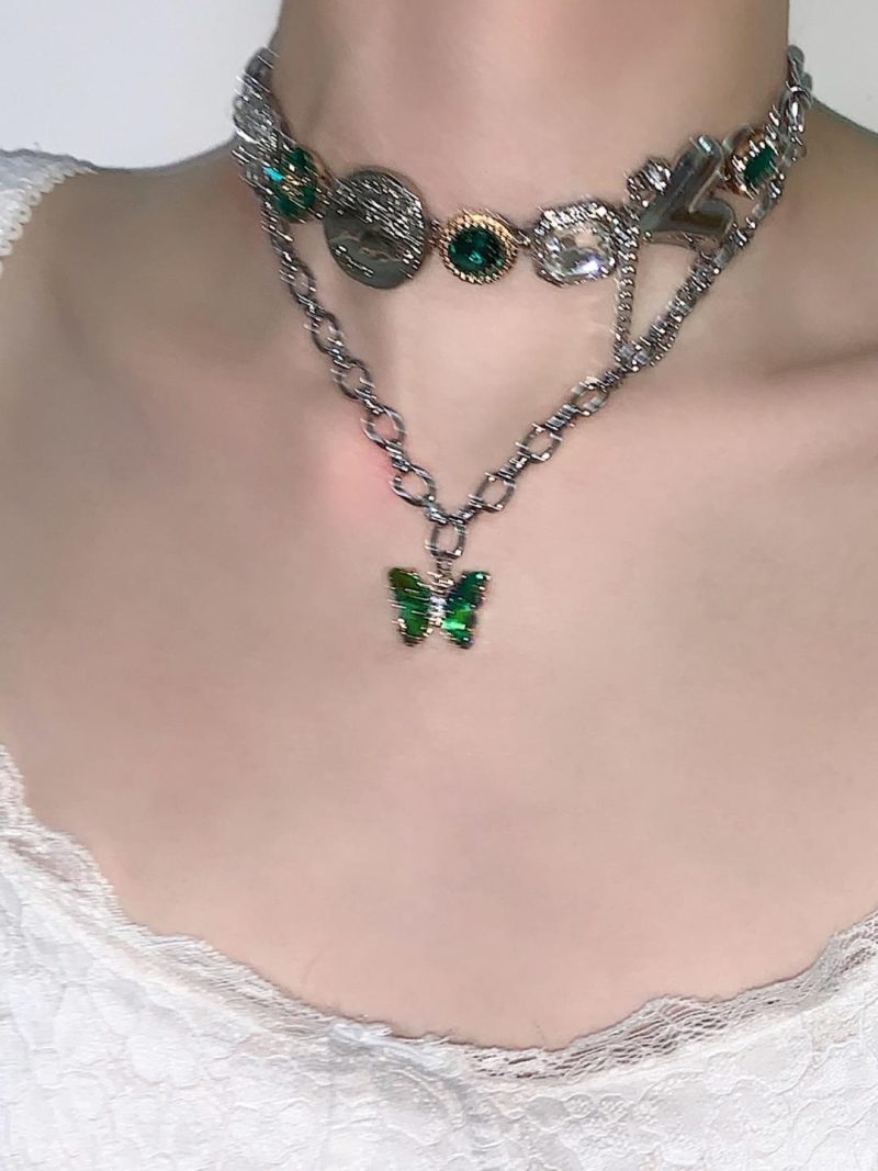 GreenButterflyLayeredTasselChoker3