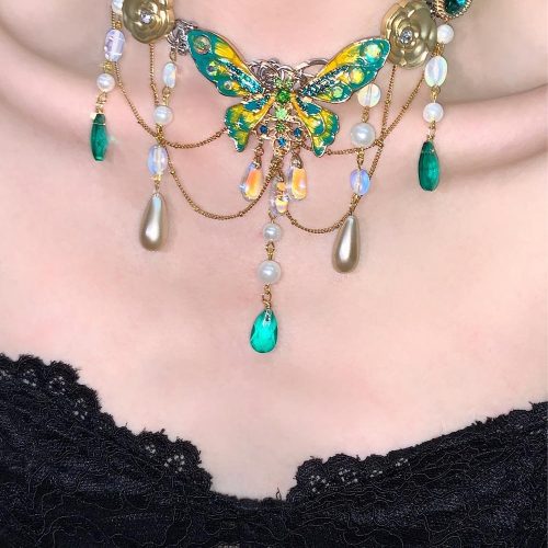 GreenButterflyLayeredTasselChoker5