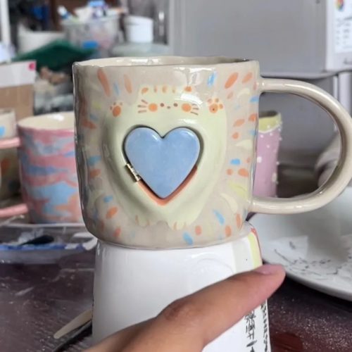 HandmadeSurpriseCat sHeartCeramicCup1 1