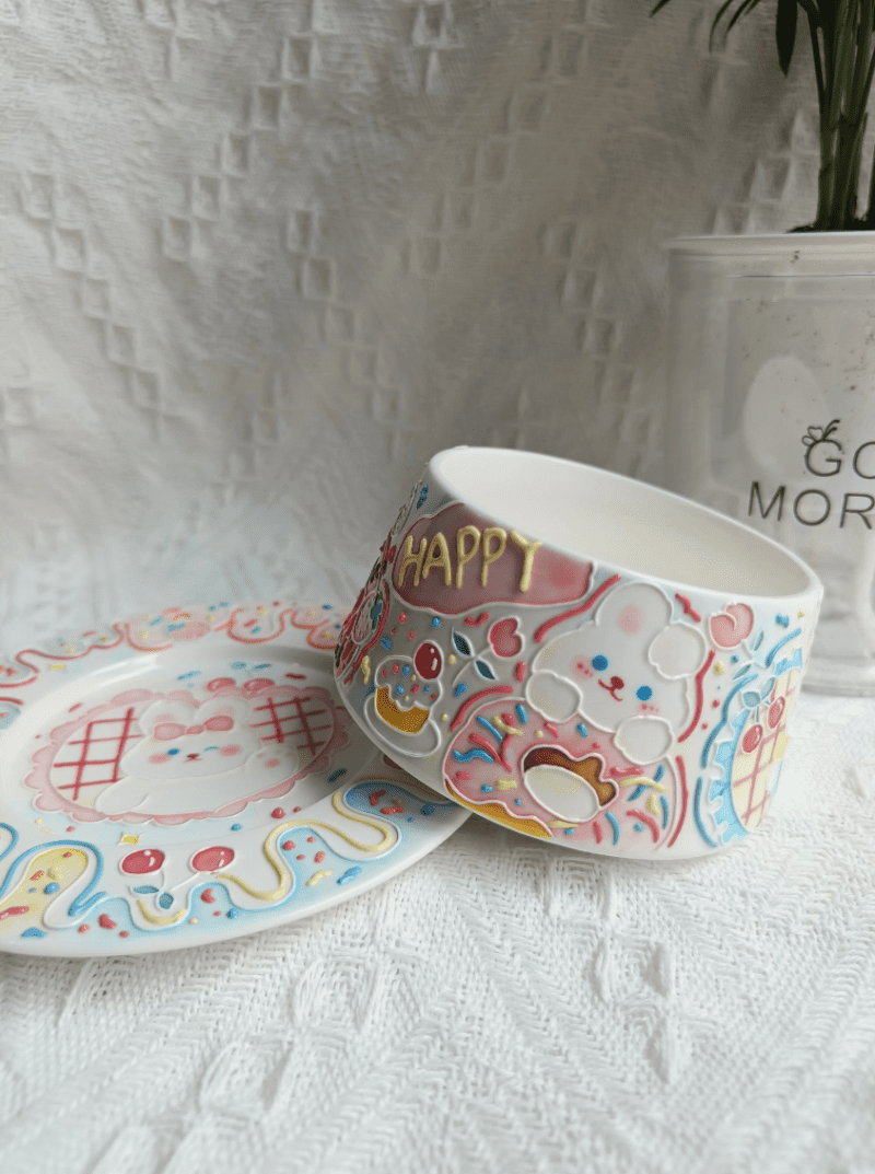 HappyBunnyUnderglazePaintingCeramicCupSet1