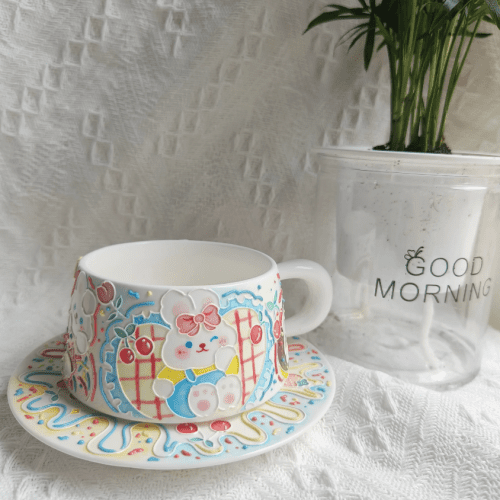 HappyBunnyUnderglazePaintingCeramicCupSet6