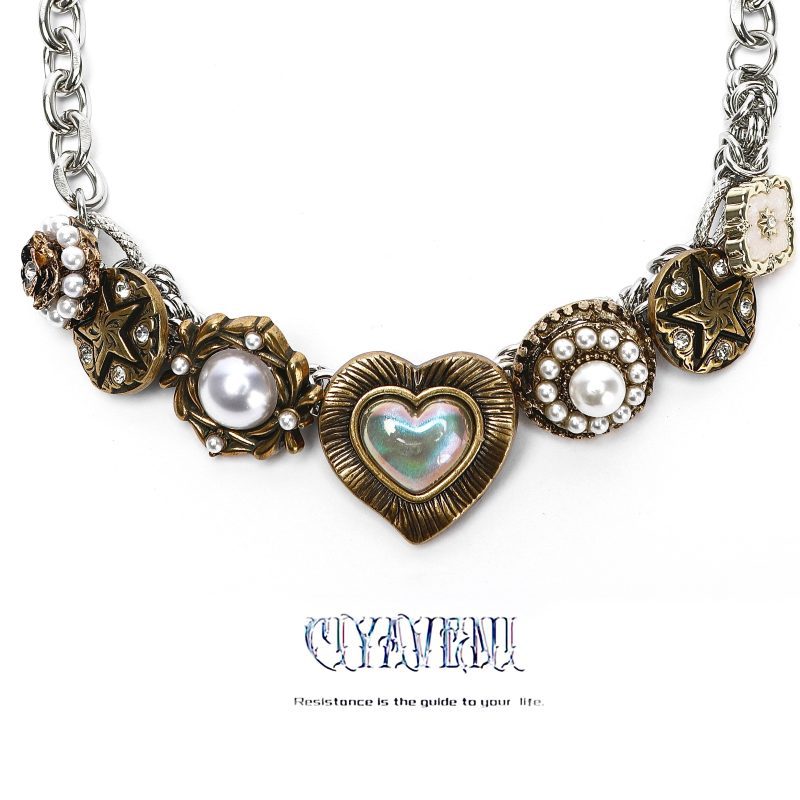 HeartButtonsStarPearlChoker6