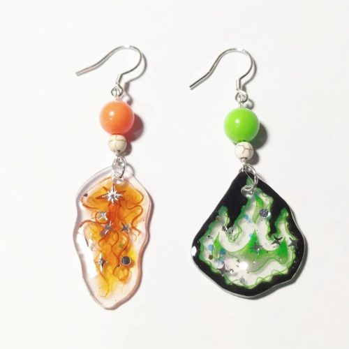 JellyfishFireAsymmetricShrinkPlasticEarring2