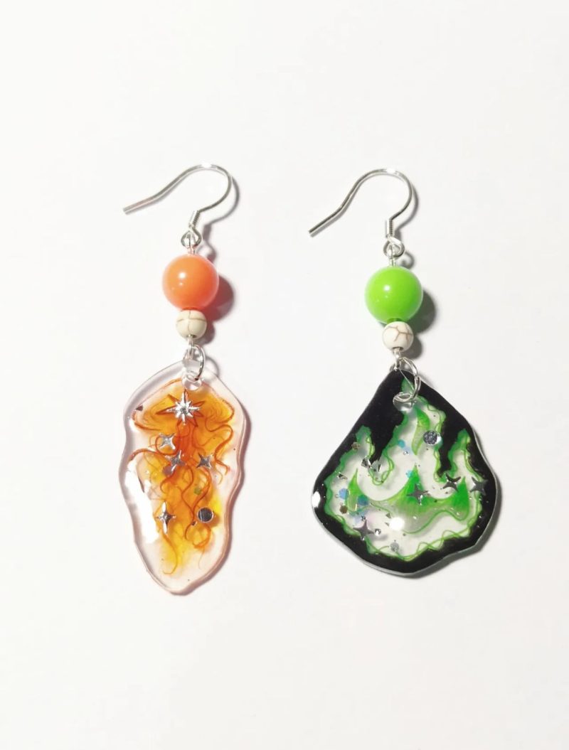 JellyfishFireAsymmetricShrinkPlasticEarring2