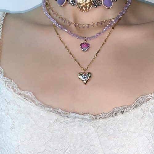 LavenderHeartLayeredStatementChokerNecklace3