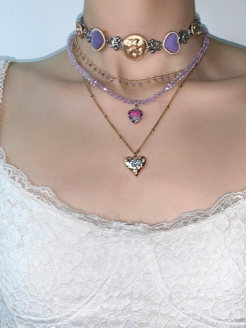 LavenderHeartLayeredStatementChokerNecklace3