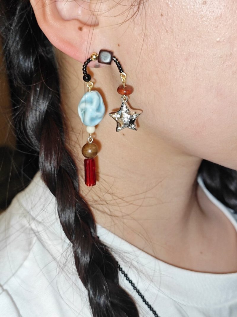 MetalStarIrregularBlueStoneEarrings2