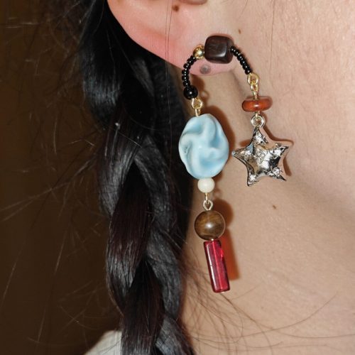 MetalStarIrregularBlueStoneEarrings7