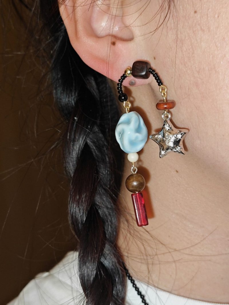 MetalStarIrregularBlueStoneEarrings7